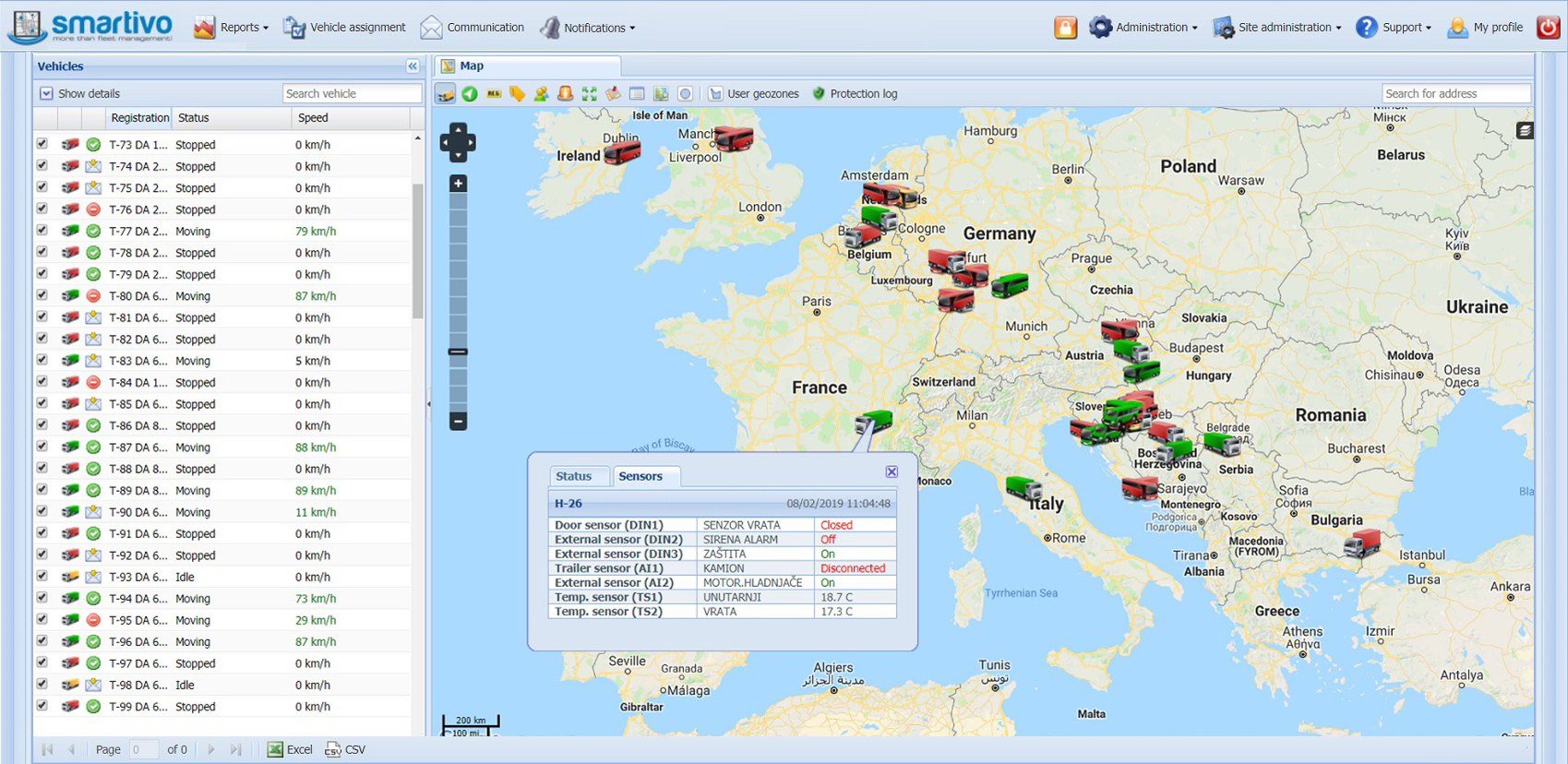 Smartivo sustav za GPS nadzor i praćenje vozila - prikaz praćenja vozila u realnom vremenu kroz izvještaje s prikazima statusa na karti i simulacijom kretanja
